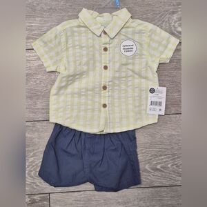 Brand New 100% Cotton George 2 Piece Green Checkered Woven Short Set. Summer